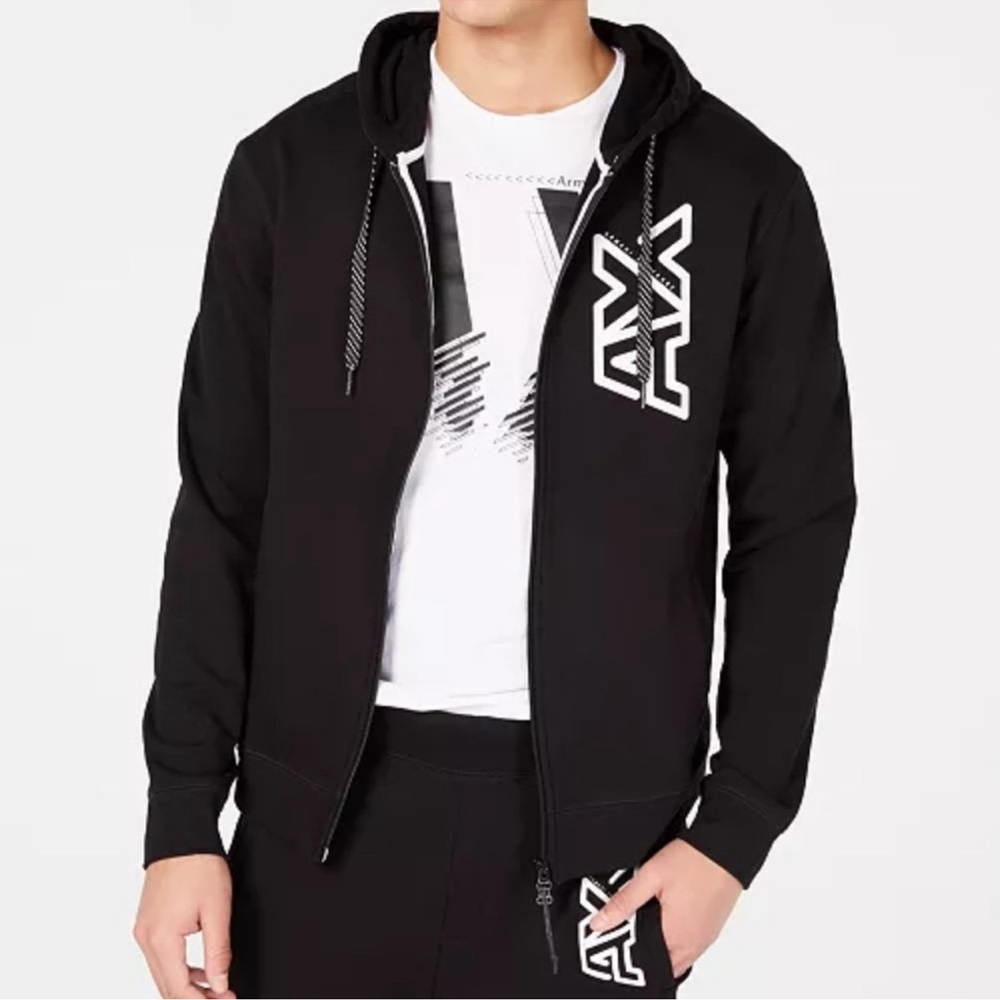 A/X Armani Exchange Black Zip-Up Hoodie with White Logo